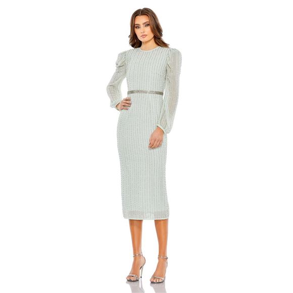 Mac Duggal Embellished Long Sleeve Puff Shoulder Midi Dress